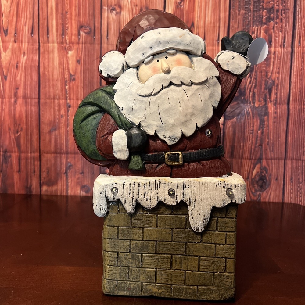 Christmas Decorations Resin Santa Entering Chimney 16" With Lights